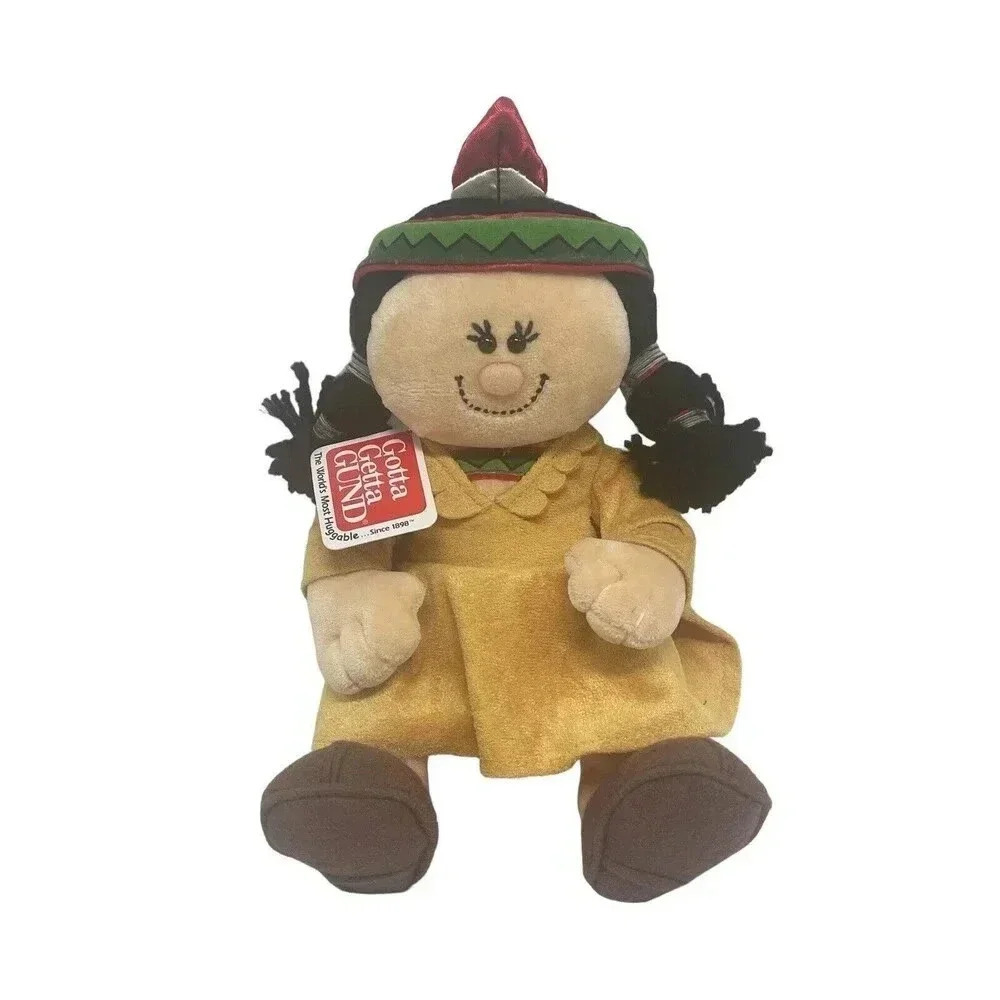 Vintage Gund Little Feather Plush Native American Girl Decor Stuffed Doll 8”